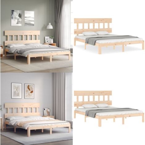 Estructura de cama de matrimonio con cabecero madera maciza - Estructura de cama - Cabecero de cama