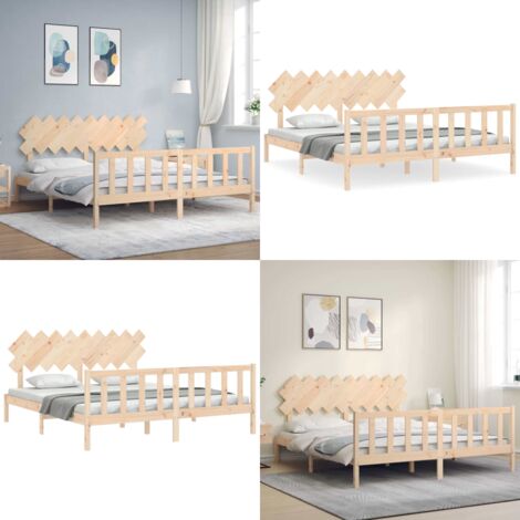 Estructura de cama de matrimonio con cabecero madera maciza - Estructura de cama - Cabecero de cama