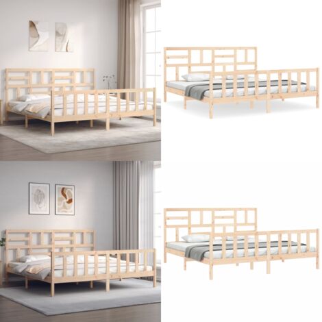 Estructura de cama de matrimonio con cabecero madera maciza - Estructura de cama - Cabecero de cama