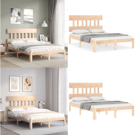 Estructura de cama de matrimonio con cabecero madera maciza - Estructura de cama - Cabecero de cama