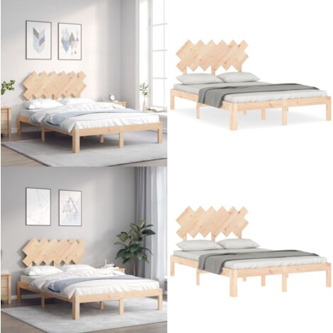 Estructura de cama de matrimonio con cabecero madera maciza - Estructura de cama - Cabecero de cama
