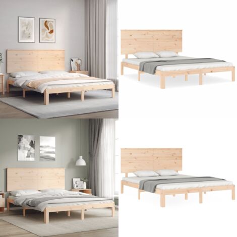 Estructura de cama de matrimonio con cabecero madera maciza - Estructura de cama - Cabecero de cama
