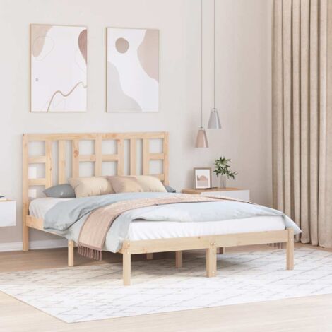 Estructura de cama de matrimonio madera maciza 135x190 cm