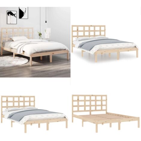 Estructura de cama de matrimonio madera maciza 135x190 cm - Estructura de cama - Cama matrimonio