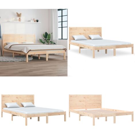 Estructura de cama de matrimonio madera maciza 135x190 cm - Estructura de cama - Cama matrimonio