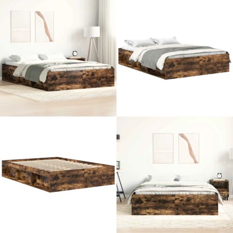 Estructura de cama de matrimonio roble ahumado 135x190 cm - Estructura de cama - Cama de invitados