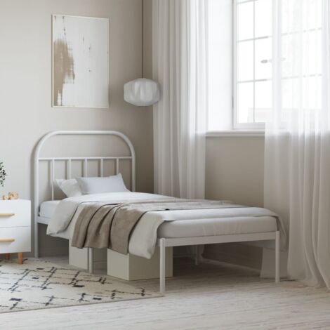 Estructura de cama de metal con Cabezal de Cama Moderno, Cabecero blanco 80x200 cm
