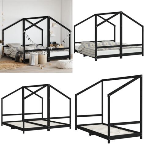 Estructura de cama de niños madera de pino negro 2x(90x190) cm - Estructura de cama - Cama de madera