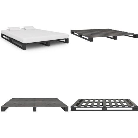 Estructura de cama de palets madera maciza pino gris 140x200 cm - Estructura de cama - Cama de pino
