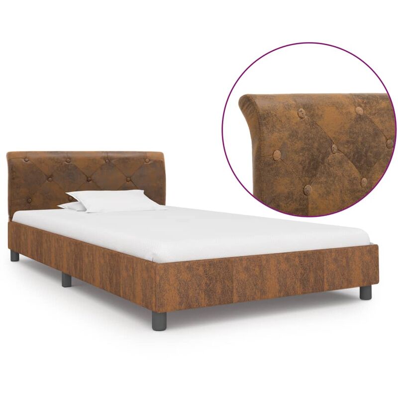 

Estructura de cama de piel de ante artificial marrón 100x200 cm - Marrón