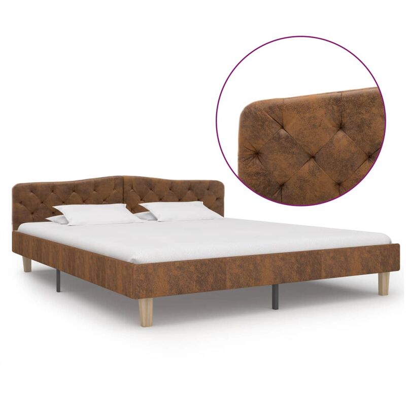 

Estructura de cama de piel de ante artificial marrón 180x200 cm - Marrón