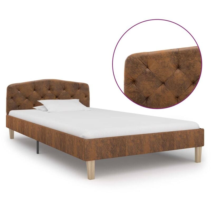 

Estructura de cama de piel de ante artificial marrón 90x200 cm - Marrón