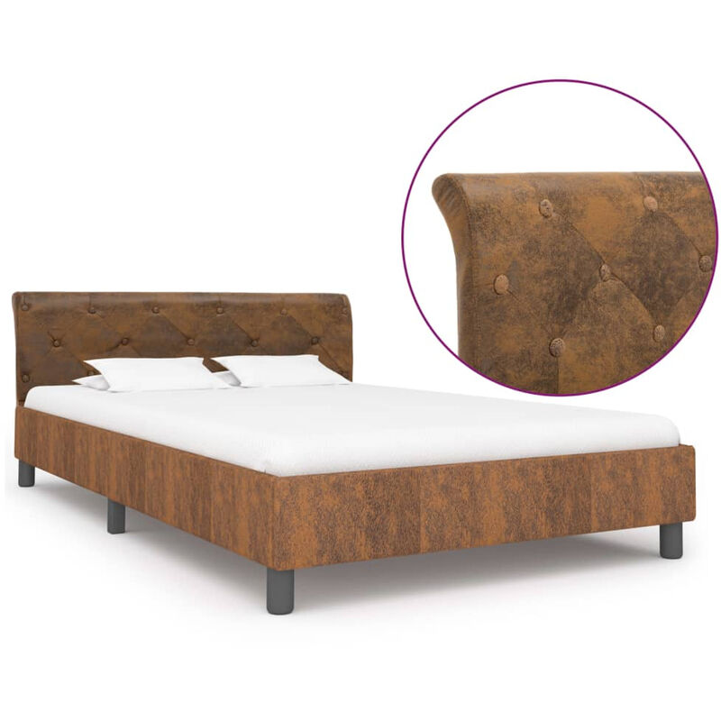 

Estructura de cama de piel de ante artificial marron 140x200 cm