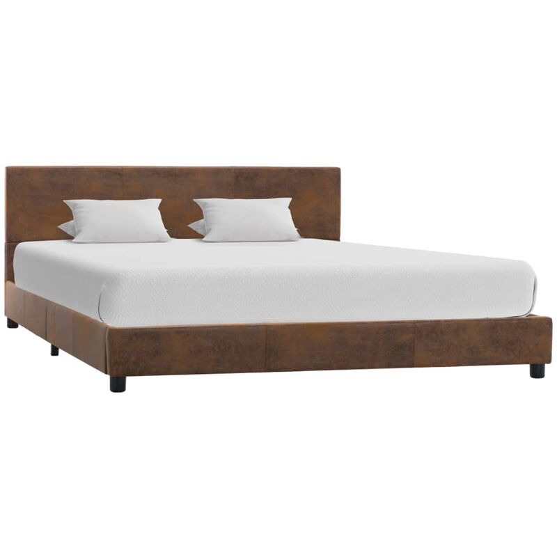 

Estructura de cama de piel de ante artificial marron 160x200 cm
