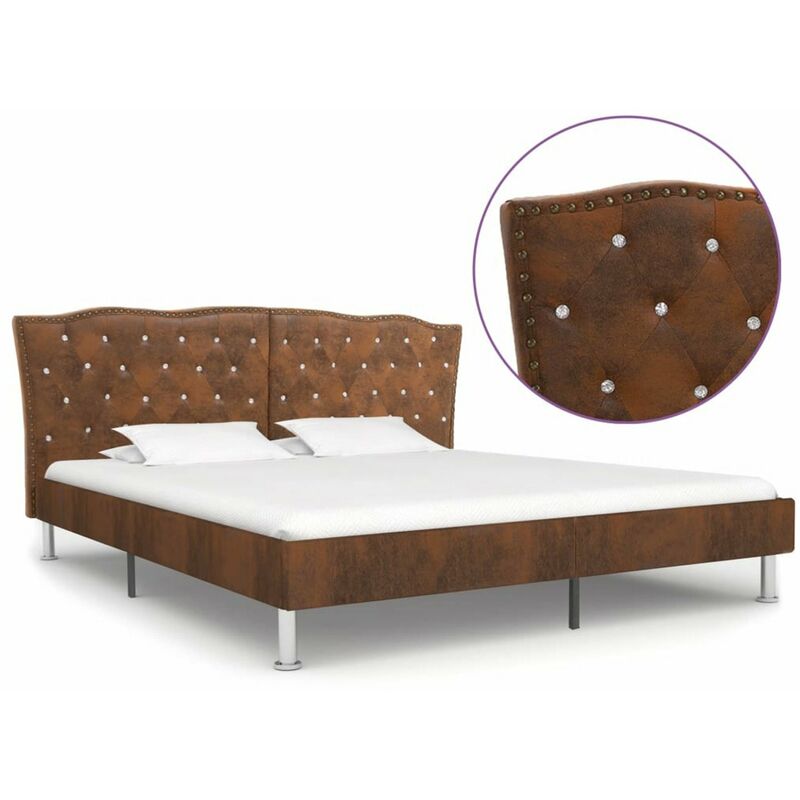 

Estructura de cama de piel de ante artificial marron 160x200 cm