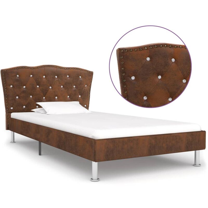 

Estructura de cama de piel de ante artificial marrón 90x200 cm