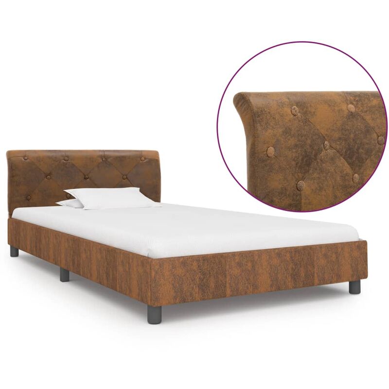 

Estructura de cama de piel de ante artificial marron 90x200 cm