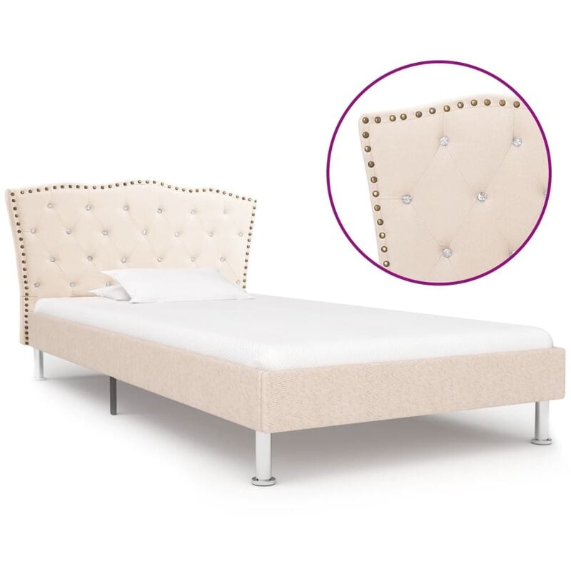 

Estructura de cama de tela beige 90x200 cm