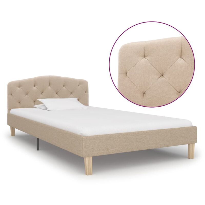 

Estructura de cama de tela beige 90x200 cm