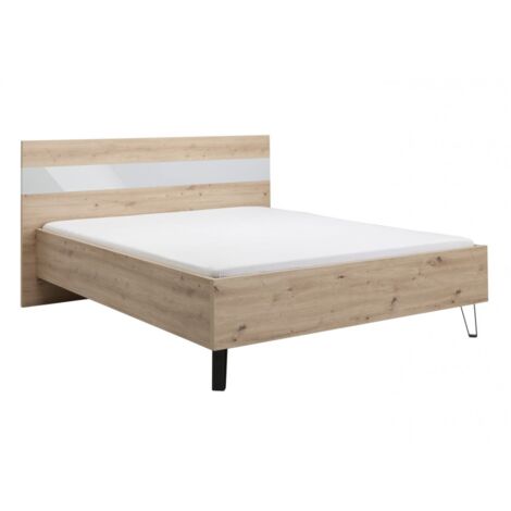 Estructura de cama doble 207x184 cm roble claro con inserto lacado en el cabecero - Nicosia