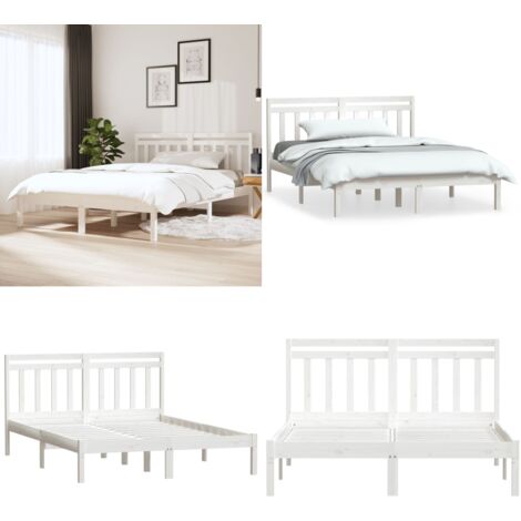 Estructura de cama doble de madera maciza blanco 135x190 cm - Estructura de cama - Cama doble