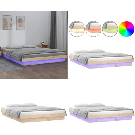 Estructura de cama doble LED sin colchón madera maciza - Estructura de cama - Cama LED