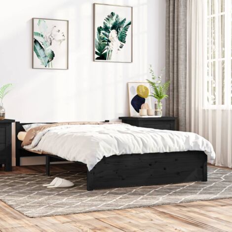 Estructura de cama doble madera maciza negro 135x190 cm