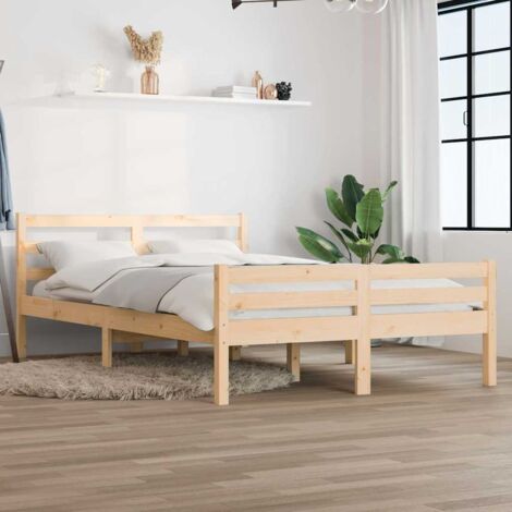 Estructura de cama doble sin colchón madera maciza 135x190 cm