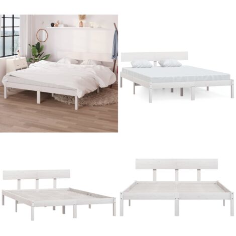 Estructura de cama doble sin colchón madera maciza blanco - Estructura de cama - Cama doble
