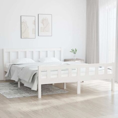 Estructura de cama doble sin colchón madera maciza blanco vidaXL