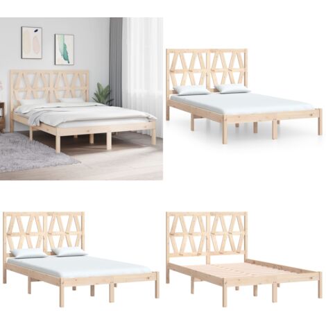 Estructura de cama doble sin colchón madera maciza - Estructura de cama - Somier de madera