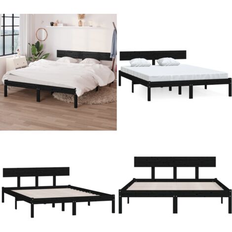 Estructura de cama doble sin colchón madera maciza negro - Estructura de cama - Cama doble
