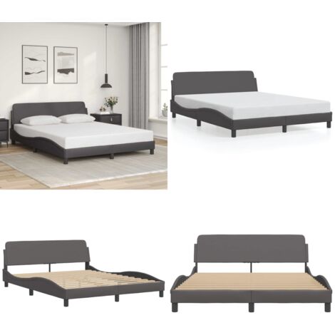 Estructura de cama Dover cuero sintético gris 160x200 cm - Estructura de cama - Cabecero de cama
