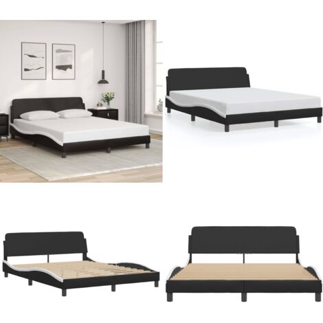 Estructura de cama Dover cuero sintético negro blanco 160x200 cm - Estructura de cama - Cabecero de cama