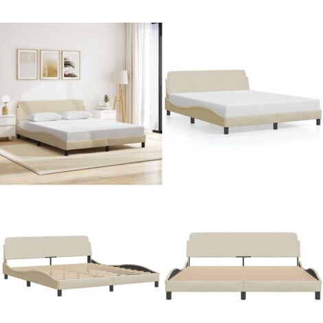 Estructura de cama Dover tela color crema 160x200 cm - Estructura de cama - Cabecero de cama