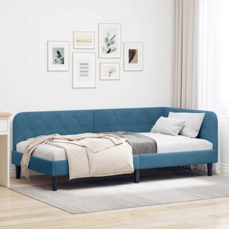 Estructura de cama en esquina Azul 100 x 200 cm Terciopelo