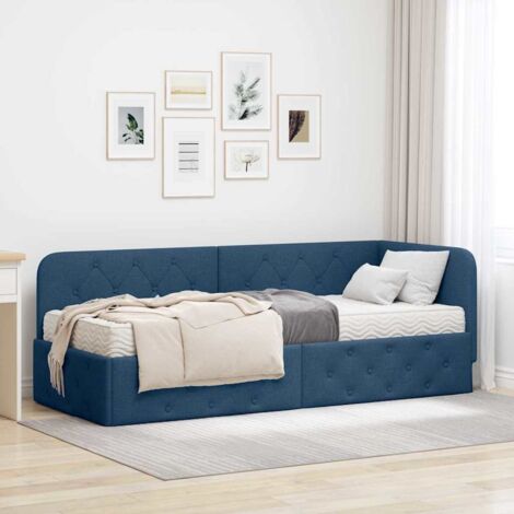 Estructura de cama en esquina Azul 80 x 200 cm tela