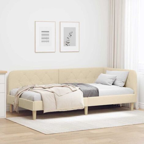 Estructura de cama en esquina Crema 90 x 190 cm tela