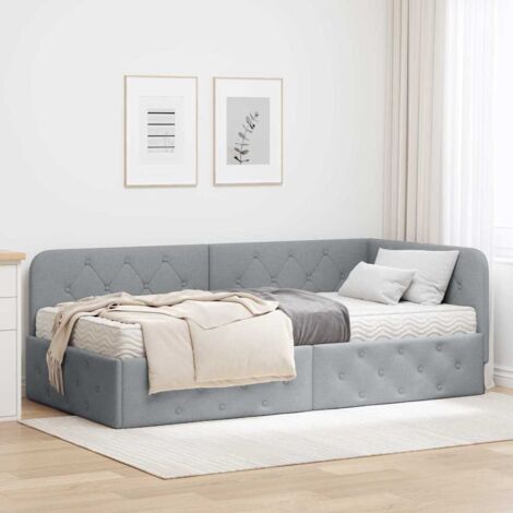 Estructura de cama en esquina Gris Claro 100 x 200 cm tela