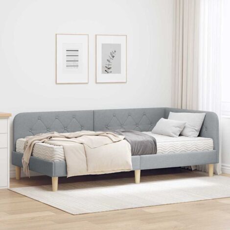 Estructura de cama en esquina Gris Claro 90 x 190 cm tela