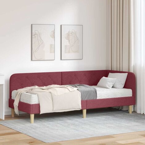 Estructura de cama en esquina Rojo vino 80 x 200 cm tela