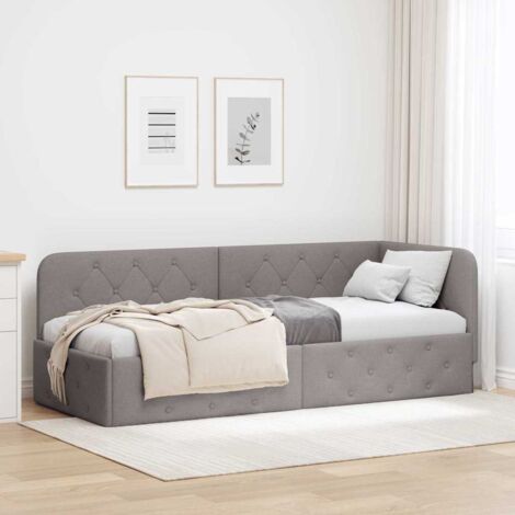 Estructura de cama en esquina Taupé 80 x 200 cm tela