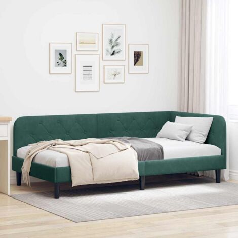 Estructura de cama en esquina Verde oscuro 90 x 200 cm