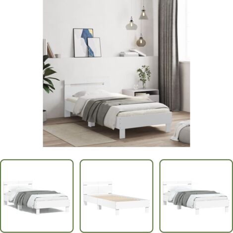 Estructura de cama -  Estructura cama con cabecero madera ingeniería blanco 100x200cm