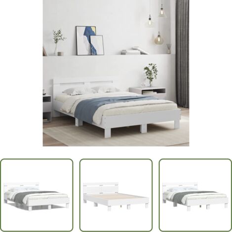 Estructura de cama -  Estructura cama con cabecero madera ingeniería blanco 135x190cm