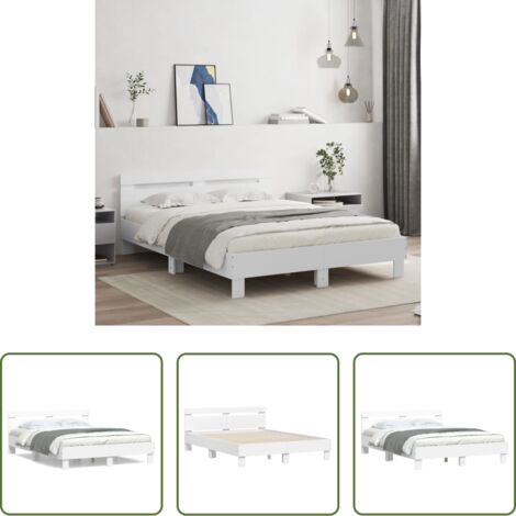Estructura de cama -  Estructura cama con cabecero madera ingeniería blanco 140x200cm