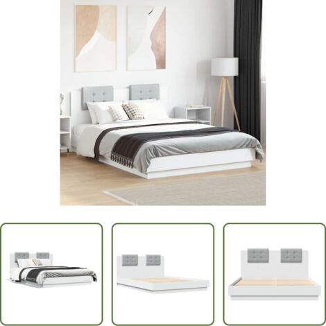 Estructura de cama -  Estructura cama con cabecero madera ingeniería blanco 140x200cm