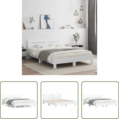 Estructura de cama -  Estructura cama con cabecero madera ingeniería blanco 150x200cm