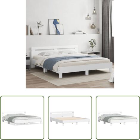Estructura de cama -  Estructura cama con cabecero madera ingeniería blanco 160x200cm
