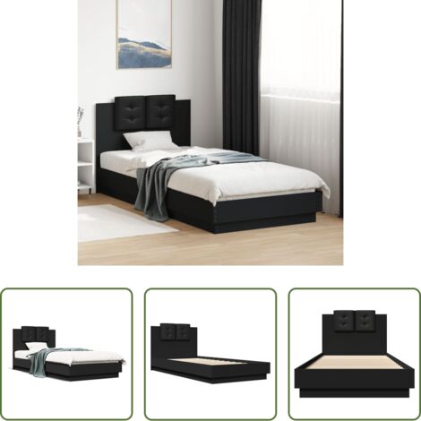 Estructura de cama -  Estructura cama con cabecero madera ingeniería negro 100x200 cm
